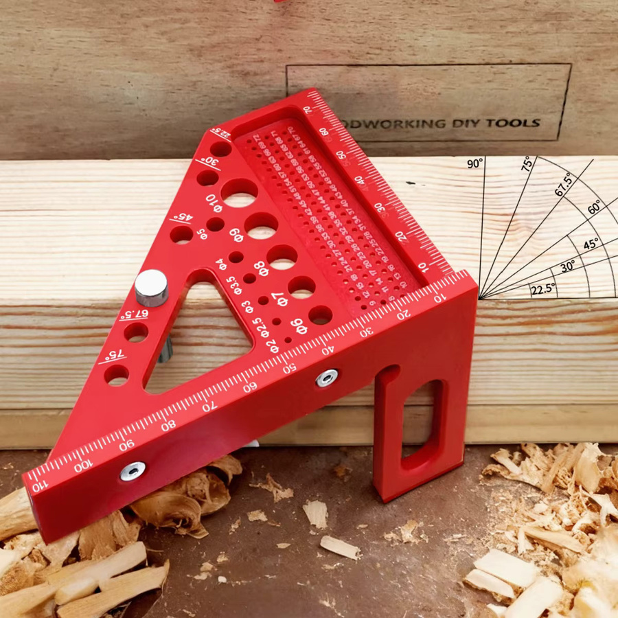 JIGHOLE Metrisches Gehrungsdreieck-Lineal aus Kunststoff in Rot für die Holzbearbeitung und als 3D-Mehrwinkel-Messwerkzeug - Bild 2