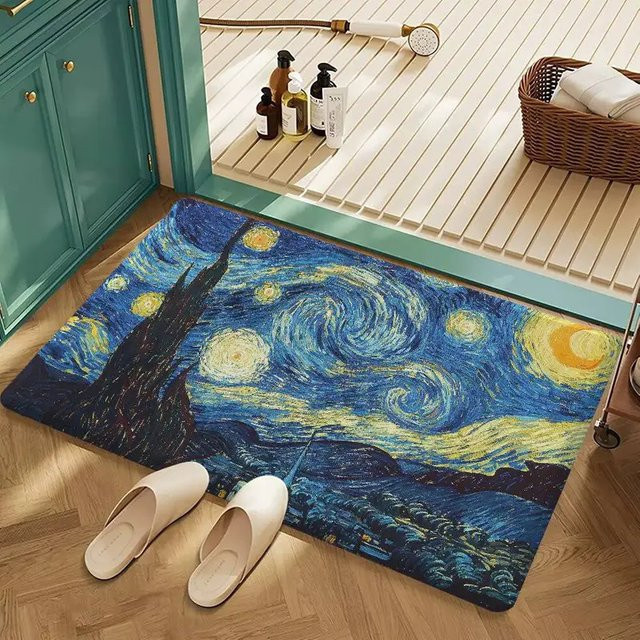 VIKAMA Van Gogh Starry Night Bodenmatte, rutschfest und weich, blau, rechteckig - Bild 1