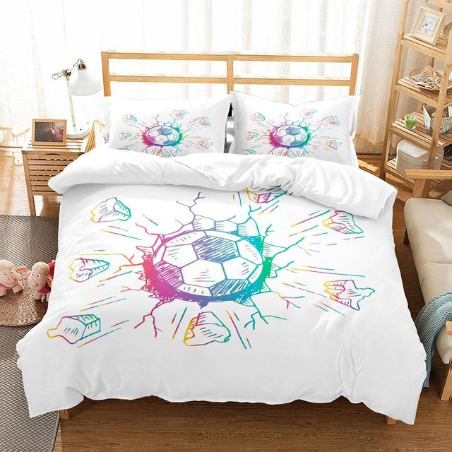 JMG Household Supplies Bettwäsche Set Aquarell Fußball für Kinder, Weiß, B/H: 150 x 200 cm - Bild 1