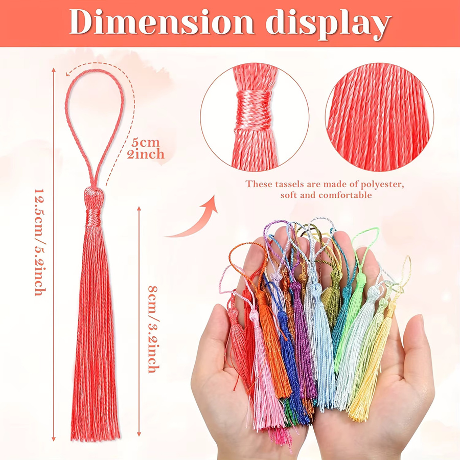 20 Stück handgemachte seidige Quasten in Multicolour mit Kordelschlaufe für Schmuckherstellung und DIY-Projekte, Länge: 12,5 cm - Bild 2