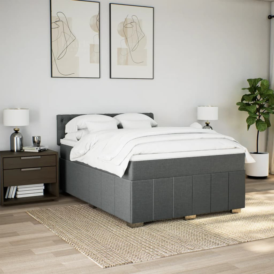 vidaXL Boxspringbett Dunkelgrau mit Matratze und USB-Ladeport, B/T/H: 140 x 200 x 100,5 cm - Bild 3