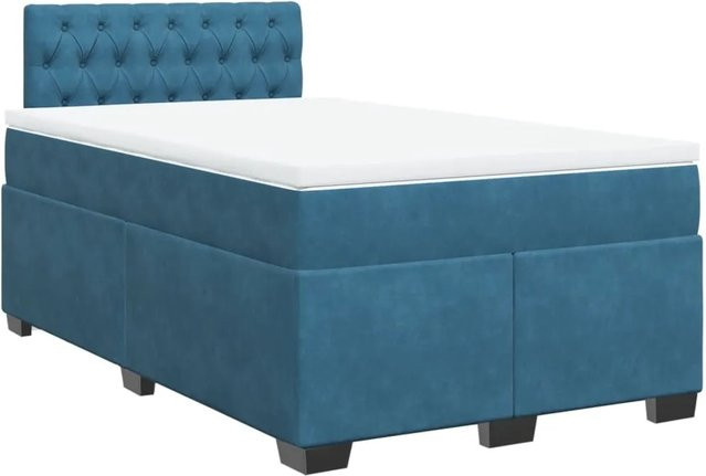 vidaXL Boxspringbett mit Matratze in Dunkelblau aus Samt, Hybrid-Design mit Taschenfederkern, B/T: 120 x 200 cm - Bild 1