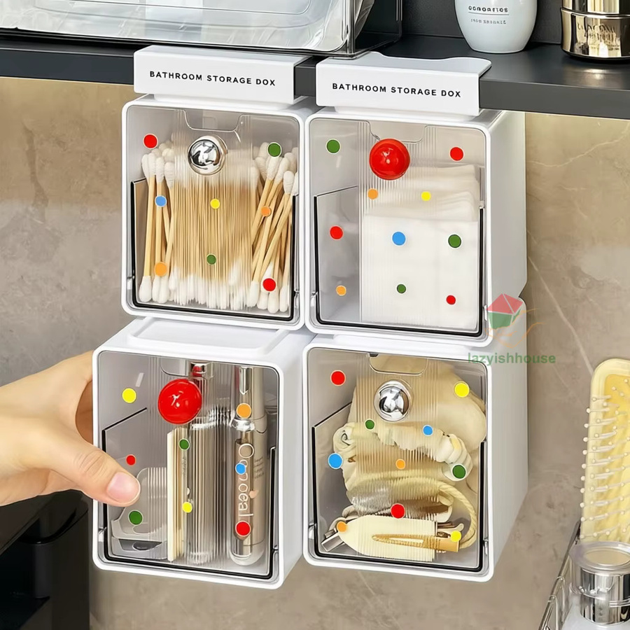 Hängende Schubladen-Aufbewahrungsbox von lazyishhouse für das Badezimmer, transparente ausziehbare Aufbewahrungsbox aus Kunststoff in Beige - Bild 2