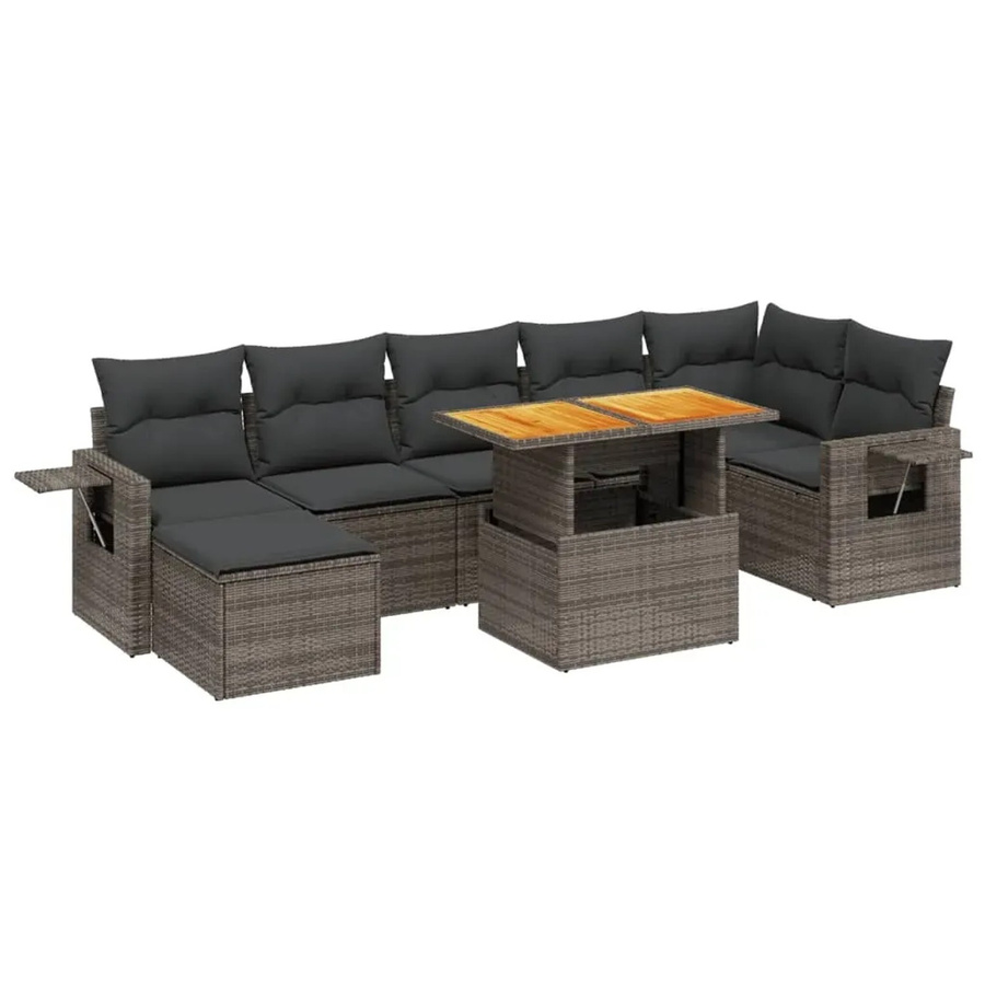 vidaXL 8-teilige Garten-Sofagarnitur in L-Form mit Kissen und Ottoman, Grau, Poly Rattan und Metallgestell - Bild 2