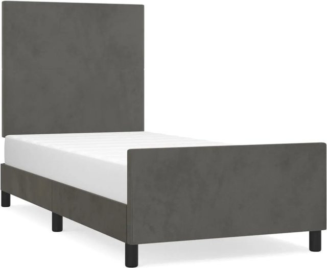 vidaXL Bettgestell mit Kopfteil in Dunkelgrau aus Samt, B/T/H: 100 x 200 x 103 cm - Bild 1