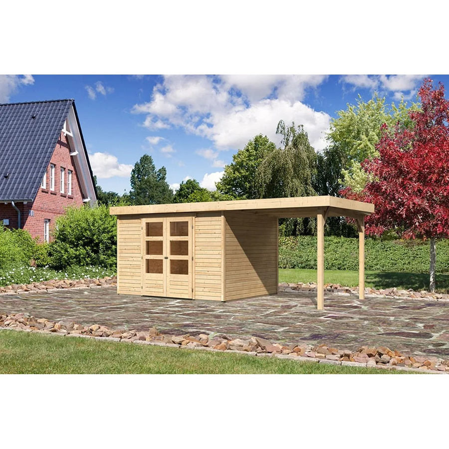 Karibu Holz-Gartenhaus Boras Natur Flachdach Unbehandelt B: 298 cm, T: 242 cm, H: 211 cm - Bild 2