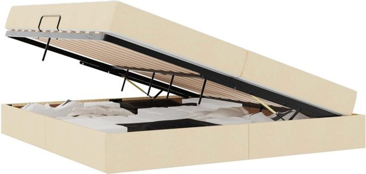 vidaXL Funktionsbett mit Matratze in Beige, modernes Aufbewahrungsbett aus Polyester und Metall, B/T/H: 200 x 200 x 43,5 cm - Bild 1