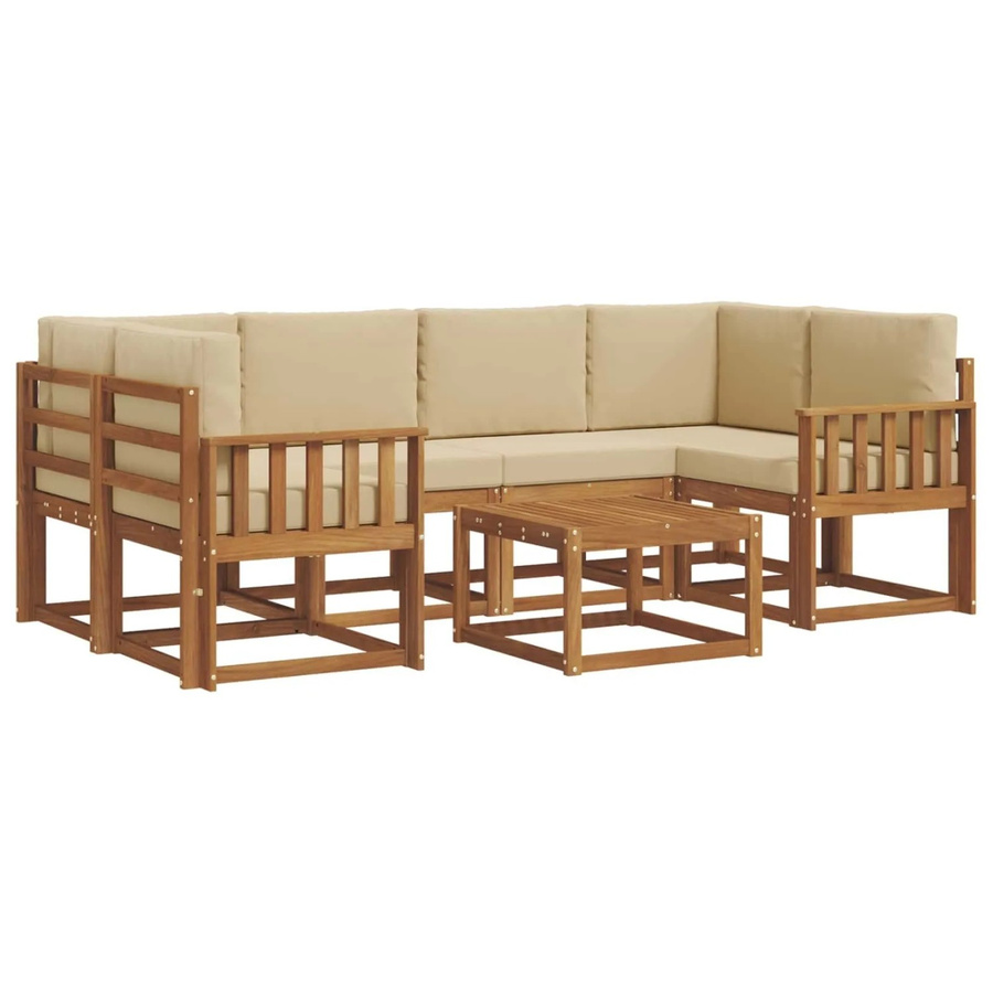 vidaXL Outdoor-Sofagarnitur aus Akazienholz in L-Form mit 7-teiligem Set, Farbe Natur und Beige - Bild 2