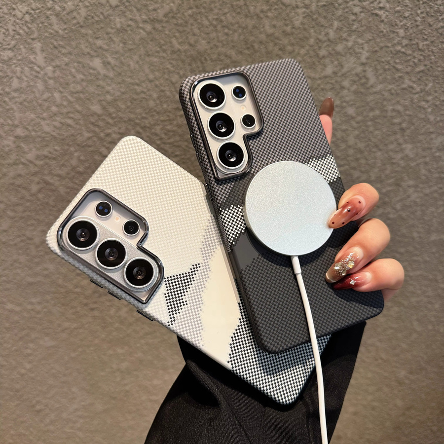 Kevlar Carbon-Faser-Textur Metall-Objektivring-Hülle für Samsung S26 S25 S24 S23 Ultra Plus mit MagSafe Magnetisches Laden Harte Abdeckung - Bild 1