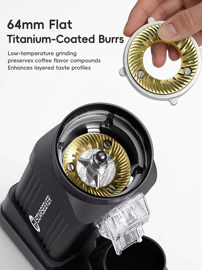 Starseeker E64 Elektrische Kaffeemühle mit 64mm Titan-Flachmahlwerk, stufenlose Mahlgradeinstellung, Schwarz - Bild 3