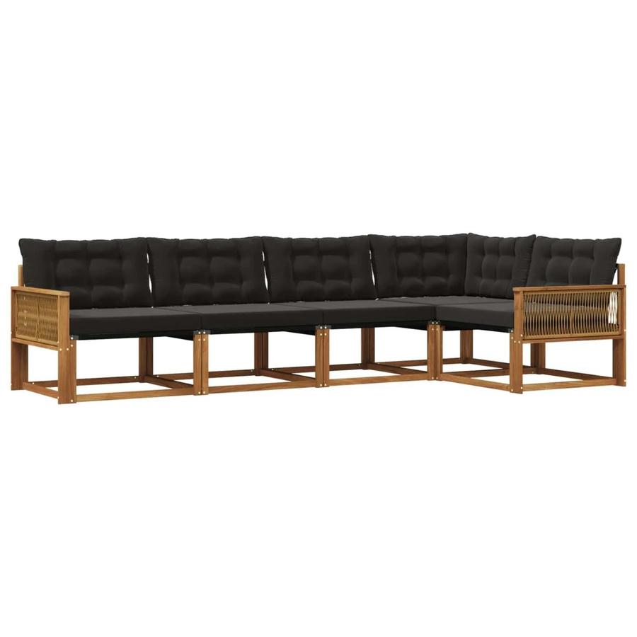 vidaXL Outdoor-Sofagarnitur L-Form aus massivem Akazienholz mit Textilene und 5 Kissen in Schwarz und Natur - Bild 2