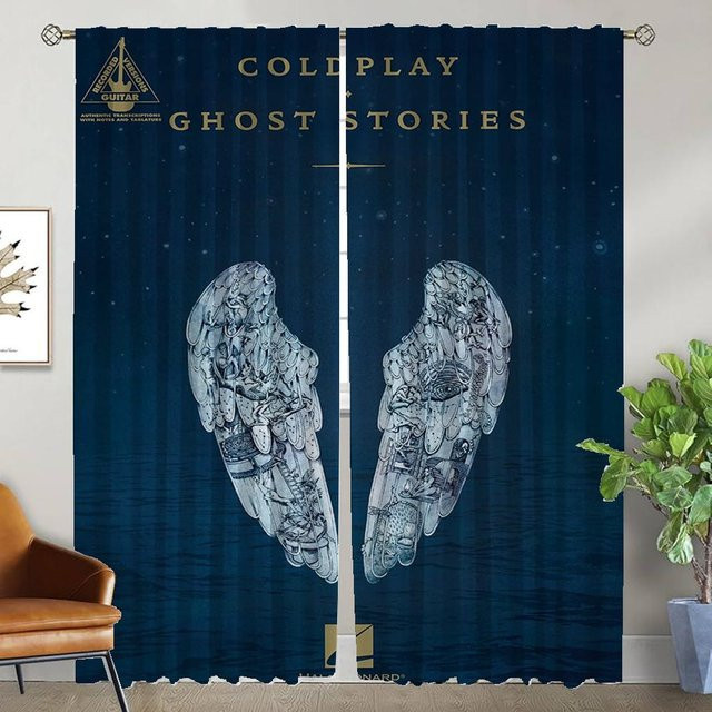 Rock-coldplays Verdunkelungsvorhänge aus Polyester in Blau, 2 Paneele mit Grafikdesign für dein Schlafzimmer, Breite: 50 cm, Höhe: 70 cm - Bild 1