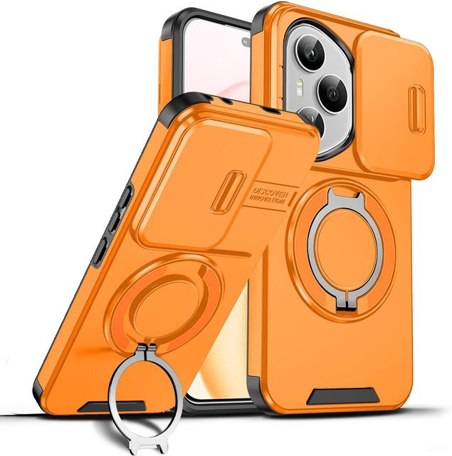 Stoßfeste magnetische Schutzhülle für Honor 400 Pro 5G, Honor 400 Lite, Honor X9C 5G und Honor Magic7 Lite 5G mit Schiebekameraobjektivring und Ständer in Orange - Bild 1