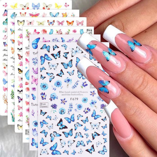 6er Set 3D Schmetterling Nagel Charms, Blau, Selbstklebend - Bild 1