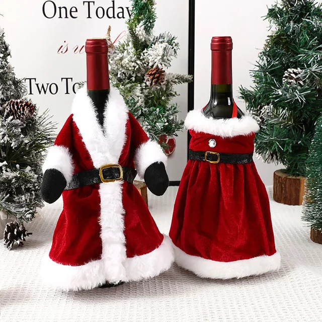 Runtow Weinflaschen-Abdeckung im kreativen Kleid- und Rock-Design für Weihnachten und Silvester, Rot - Bild 1