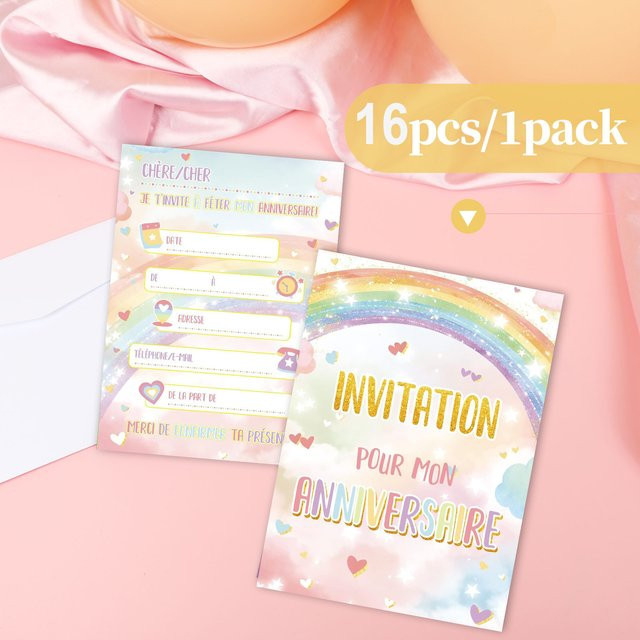 16French Dream Geburtstagseinladungskarten mit handgemaltem Rainbow Design in Multicolour - Bild 1