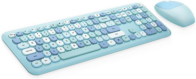 Mofii 666 Kabelloses Tastatur-Maus-Set mit 110 Tasten und rundem Punktdesign in Blau, Pink oder Grün - Bild 1