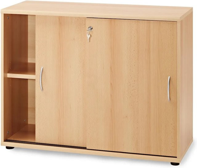 PROREGAL Schiebetürenschrank Lion Small in Buche mit 2 Fächern und verstellbaren Regalböden, H x B x T: 76 x 100 x 40 cm - Bild 1