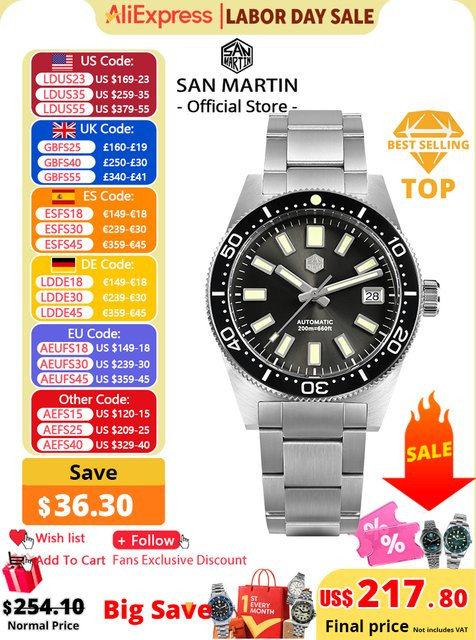 San Martin Taucheruhr, Automatik, Edelstahl, 39 mm, Herren, Grün - Bild 1