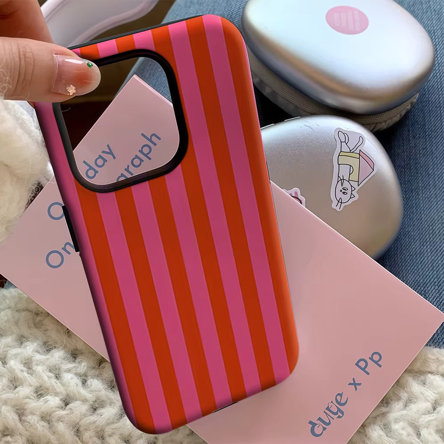Handyhülle mit rosa roten Streifen für Apple iPhone 11 bis iPhone 17 Pro Max Plus mit doppelschichtiger Rückseite - Bild 5