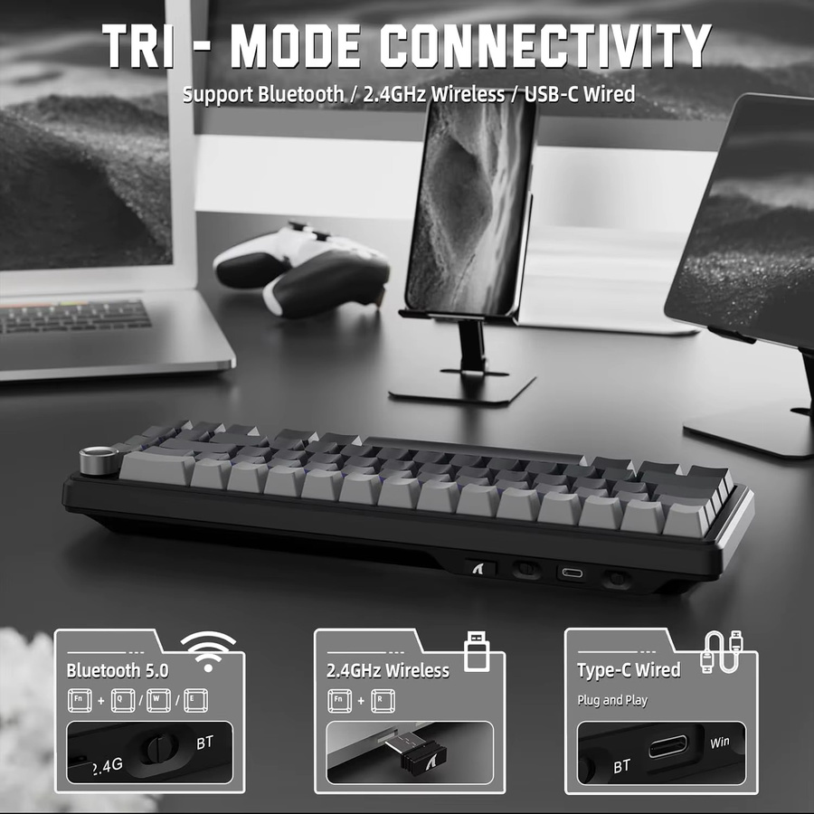 ATTACK SHARK X66 Kabellose mechanische Gaming-Tastatur mit RGB, 66 Tasten, Hot-Swap und linearen Schaltern, Weiß - Bild 2
