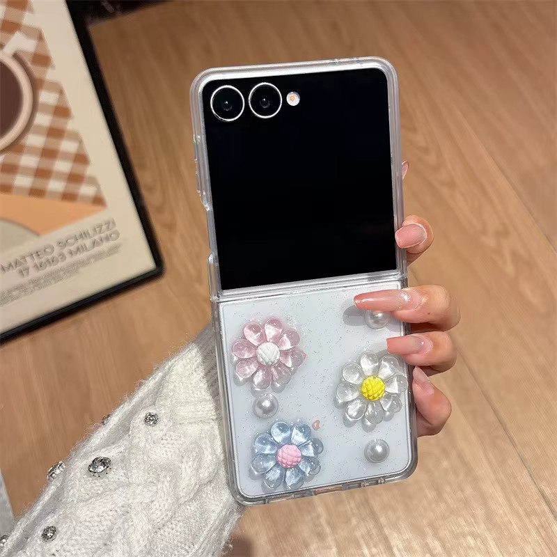 Luxuriöse 3D-Blumen Kristall-Glitzer Handyhülle mit Kette für Samsung Galaxy Z Flip 7 6 5 4 3 und Flip7 FE, stoßfeste Schutzhülle - Bild 2