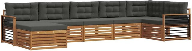 vidaXL Sofagarnitur 7-teilig aus Massivholz Akazie in Natur und Anthrazit mit Polsterung und L-Form - Bild 1
