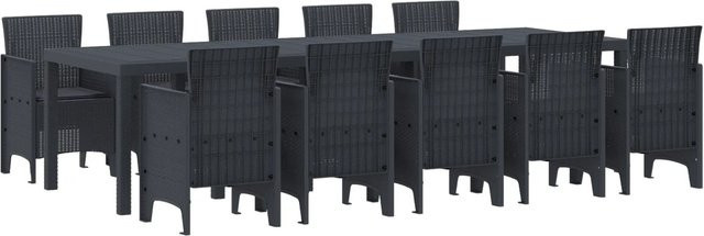 vidaXL 11-teilige Garten-Essgruppe aus Poly-Rattan mit Kissen in Anthrazit - Bild 1