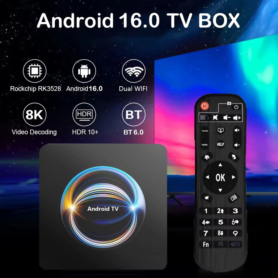 Original Android 16 X66 Smart TV Box mit RK3528 Prozessor, Bluetooth 6.0 und Dual Wifi 2,4 & 5G Wifi6, 8K Video AV1 Media Player, Schwarz - Bild 2