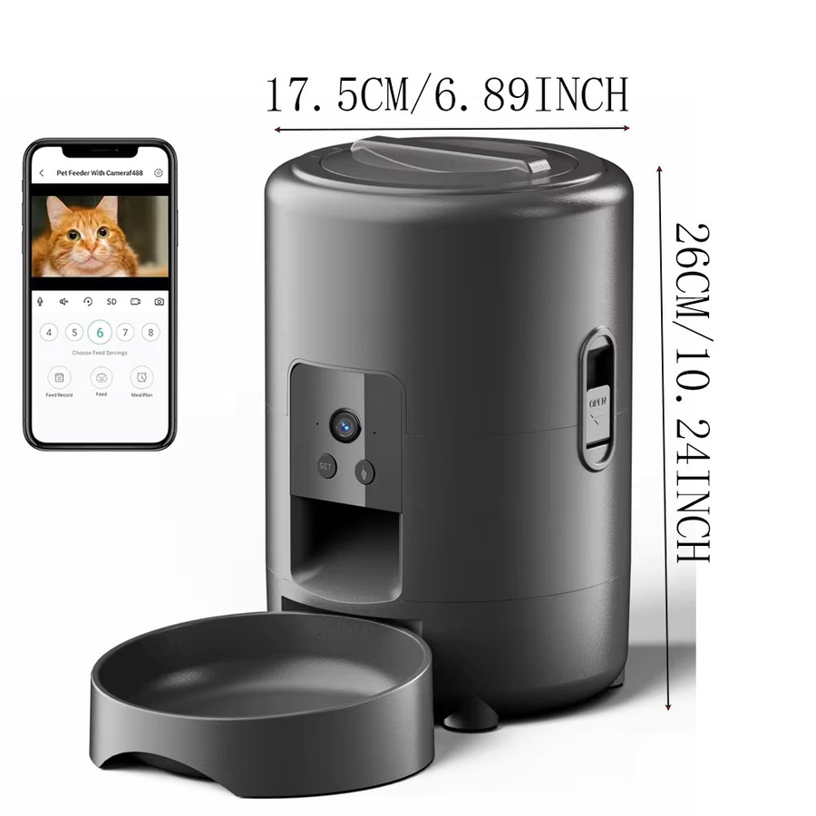 ZYfeeder Automatischer Haustierfutterspender mit Kamera und WLAN-App-Steuerung, 2L, Grau - Bild 2