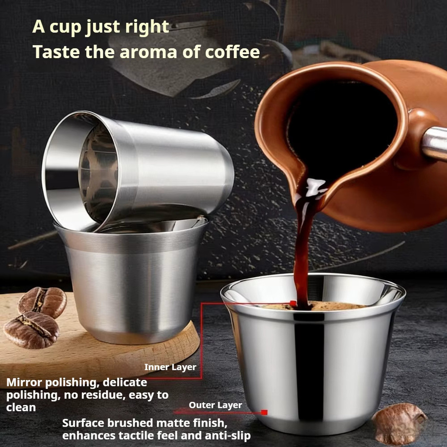 FEB.WIND Espressotasse aus Edelstahl, doppelwandig isolierter Kaffeebecher in Silber, ideal als Reise- und Campingbecher - Bild 5