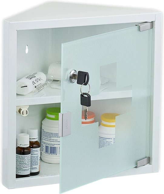 Relaxdays Medizinschrank aus Stahl und Glas in Weiß, abschließbar mit Glastür, B/T/H: 30 x 30 x 17,5 cm - Bild 1