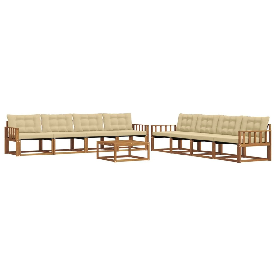 vidaXL Outdoor-Sofagarnitur 9-tlg. aus Akazienholz mit Textilene und Kissen, Natur und Beige - Bild 2