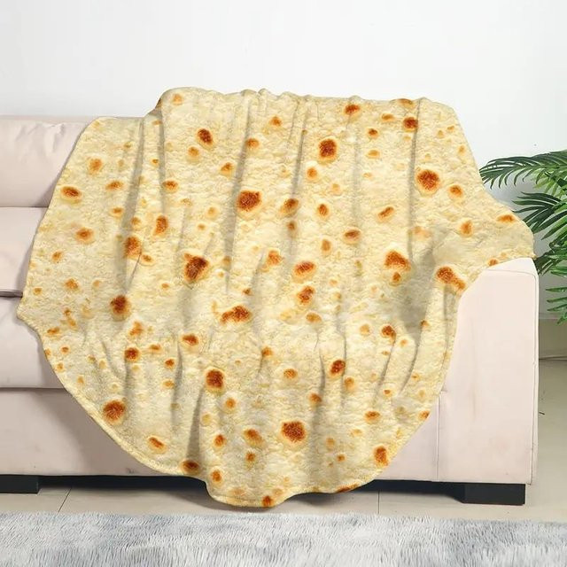JMG Household Supplies Flanelldecke mit mexikanischem Tortilla-Print in Beige, B/B: 180 x 180 cm - Bild 1