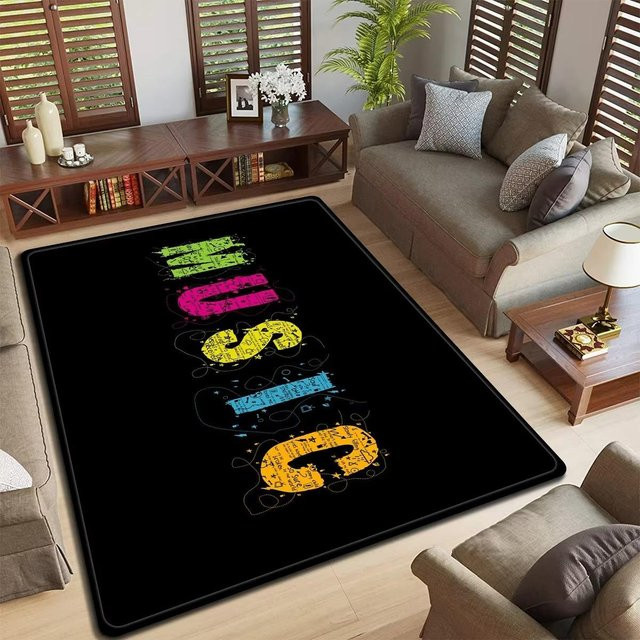 Karpetti Rock Band Logo Design Fußmatte, rutschfester und waschbarer Teppich für Wohnzimmer und Schlafzimmer, B/B: 80 x 120 cm, Mehrfarbig - Bild 1