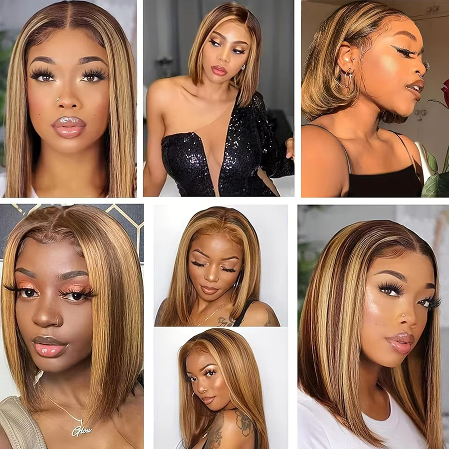 Allure Bob-Perücke, braun, glatt, 100% brasilianisches Remy Echthaar, T-Teil Lace Front - Bild 4