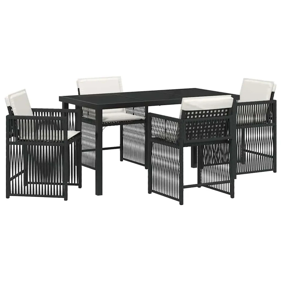 vidaXL Garten Essgruppe 5-teilig aus Poly-Rattan und Glas in Schwarz-Creme - Bild 2