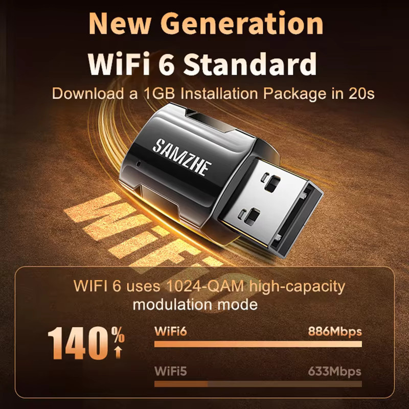 SAMZHE Wireless WiFi Adapter AX900 Wi-Fi 6 und Bluetooth 5.3 USB Dual Band Netzwerkkarte in Schwarz für Desktop PC und Laptop - Bild 4