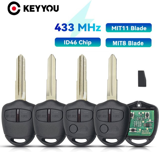 KEYYOU Smart Remote Auto Control Key für Mitsubishi Outlander ASX Lancer Triton Lama Pajero MIT8 ID46 433MHz mit 2/3 Tasten in Schwarz - Bild 1
