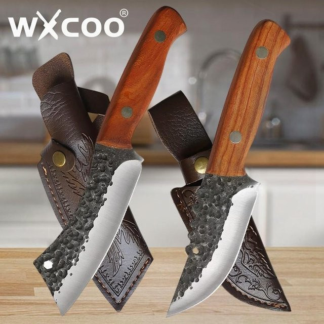 WXCOO Professionelles Kochmesser aus geschmiedetem Edelstahl, Mehrzweck-Fleischbeil in Silber mit Holzgriff - Bild 1