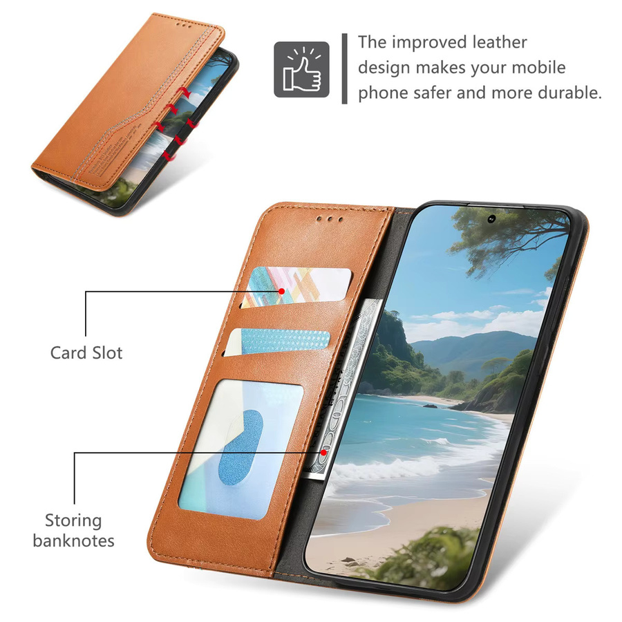 Retro Leder Flip Wallet Handyhülle mit Kartenfächern für Samsung Galaxy S25 Edge Ultra S24 FE A55 A35 A25 A15 A05 A06 A16 A26 A56 A36 in Braun - Bild 2