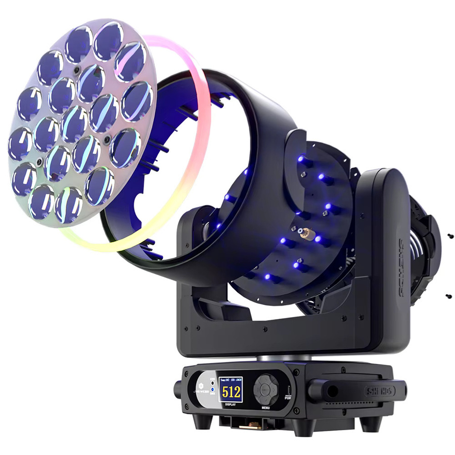 SHEHDS Moving Head LED Wash RGBW mit 19x15W Zoom für DJ, Disco und Bühne, Schwarz - Bild 2