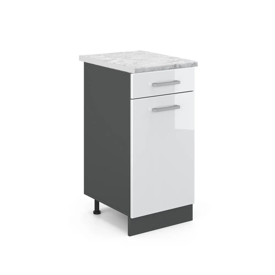 Vicco R-Line Küchenunterschrank mit Schubladen in Weiß Hochglanz und Anthrazit Marmor Optik, B/T/H: 40,0 x 46,0 x 81,6 cm - Bild 2