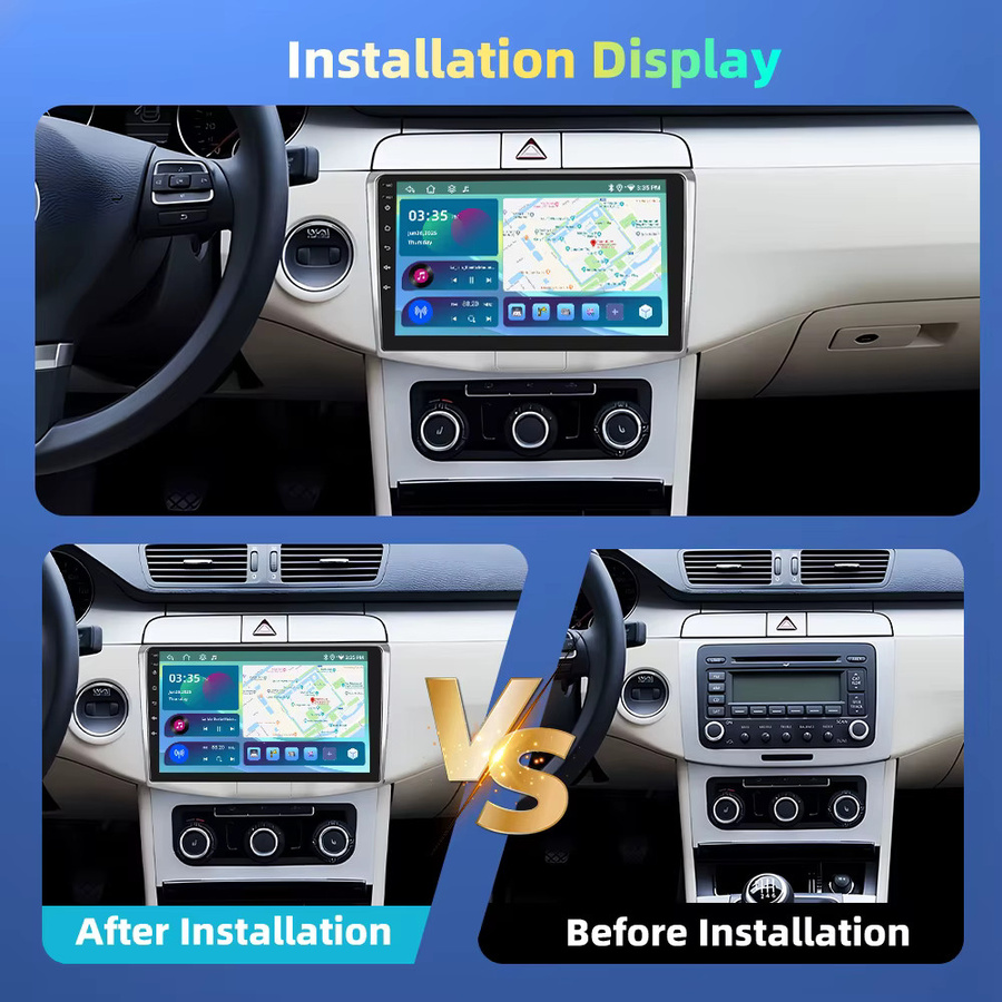 Podofo Android Autoradio für Volkswagen Magotan, CC und Passat B6/B7 in Schwarz mit Wireless CarPlay, GPS und WIFI - Bild 2