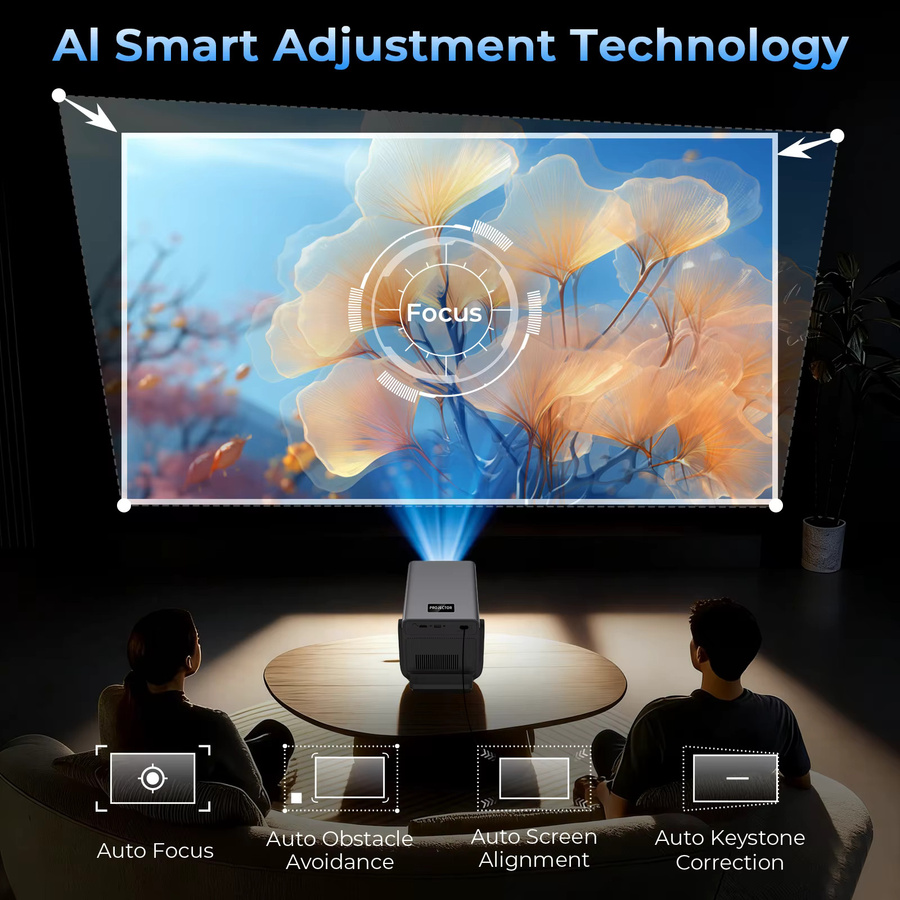 Lyncast X7 Heimkino-Projektor mit Android 14, 8K-Unterstützung, Autofokus, 2000 ANSI, WiFi6 und Bluetooth 5.4, Schwarz - Bild 3