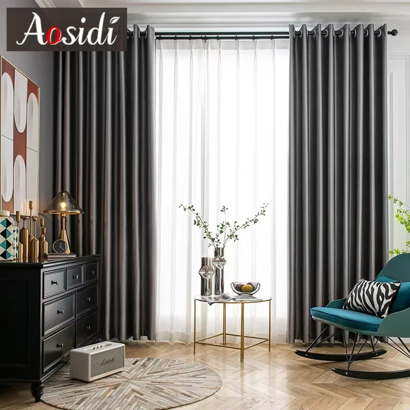 AOSIDI Verdunkelungsvorhänge für Wohnzimmer und Schlafzimmer, Grau, 100% Blackout, Stoffpaneel mit Ösen - Bild 4