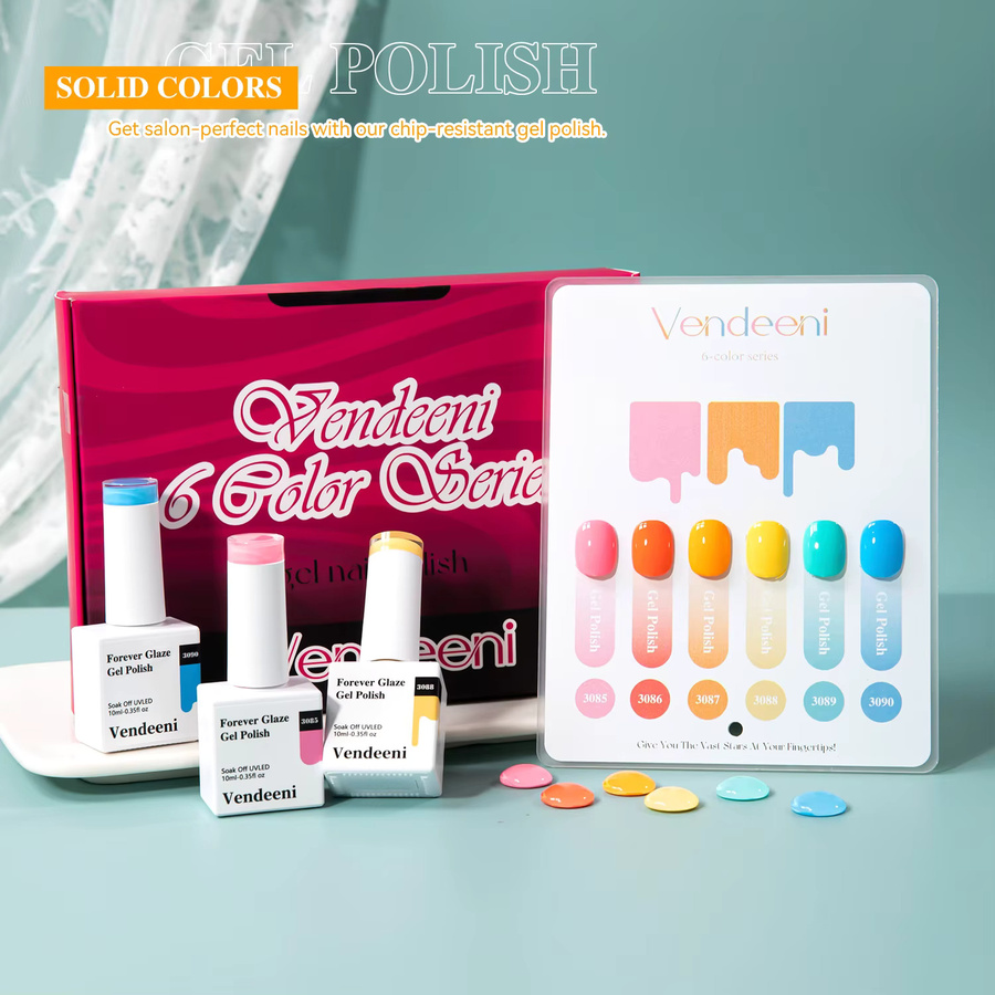 Vendeeni UV-Gel Nagellack-Set, 6 Farben, glänzend - Bild 3