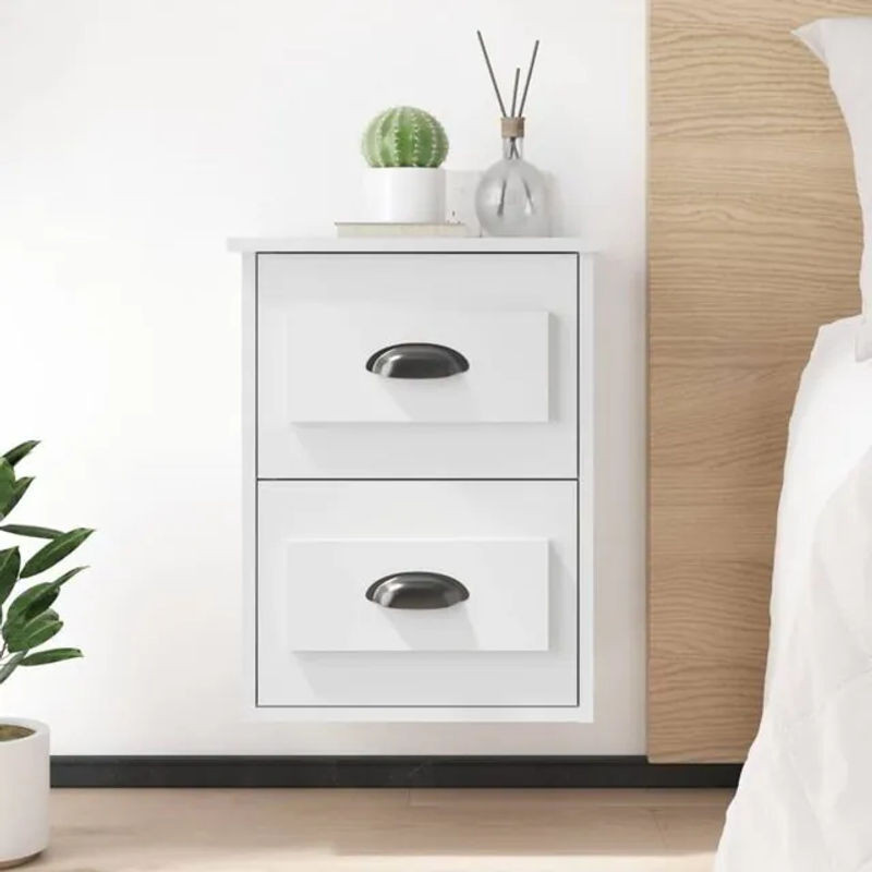 Vidaxl Wand-Nachttische 2er-Set in Weiß, Modernes Design aus Holzwerkstoff, B/T/H: 41,5 x 36 x 53 cm - Bild 1