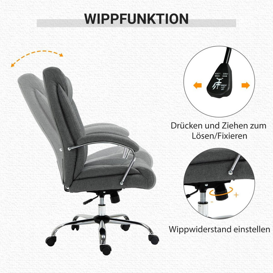 Vinsetto Drehstuhl 921-472V80GY Executive Chair in Grau mit Armlehnen und Rollen, B/T/H: 65 x 78 x 120 cm - Bild 5