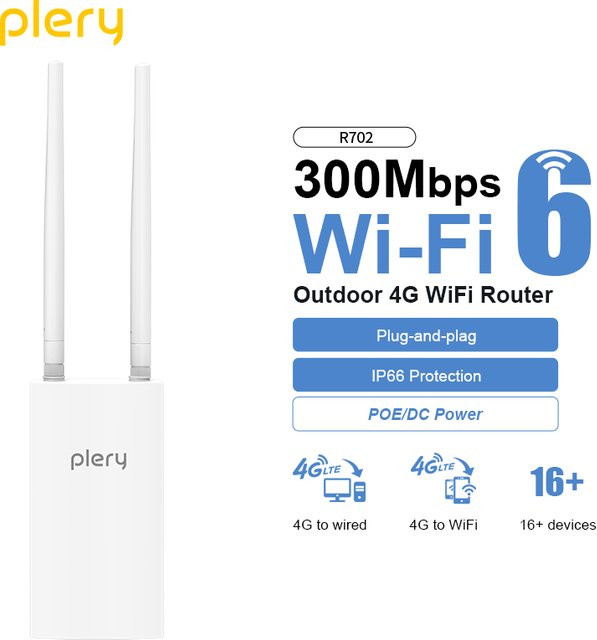 PLERY 4G-Router mit WiFi 6 und 300 Mbit/s, WLAN Verstärker und Wireless Extender in Weiß - Bild 1